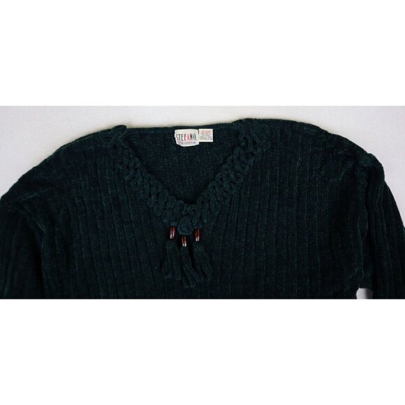 STEFANO - VINTAGE 90s WOMEN'S GREEN SOFT CHENILLE PULLOVER TUNIC SWEATER - 18/20 - Picture 4 of 8